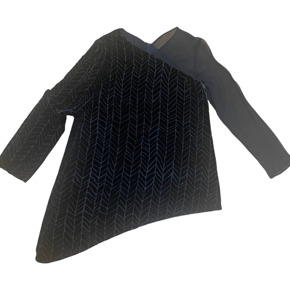 Michael Kaye VTG Womens 6 Black Velvet Burnout Mesh Asymmetrical‎ Whimsygoth Top